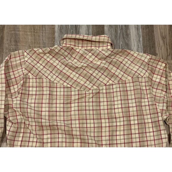 Vintage Pamida Beige Red Plaid Western Pearl Snap Button Shirt Long Sleeve Sz M - Picture 4 of 14